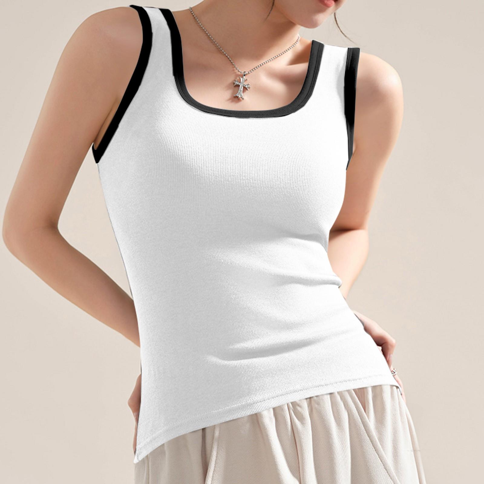 

Женская модная однотонная футболка с контрастной строчкой и жилетом S белый