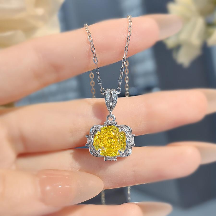 Octagonal Millennium Rose Pink Diamond Necklace Pendant Inlaid With High Carbon Diamonds Lucky Yellow Diamond Earrings Tanzanian Blue Ring Women