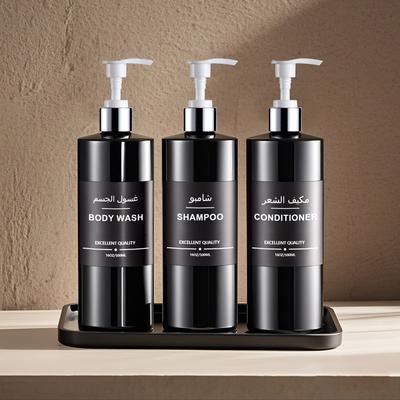 500ml Reusable Pump Dispenser Bottle with Label Shampoo/Conditioner/Body Wash Refillable Bottle Container with Tray