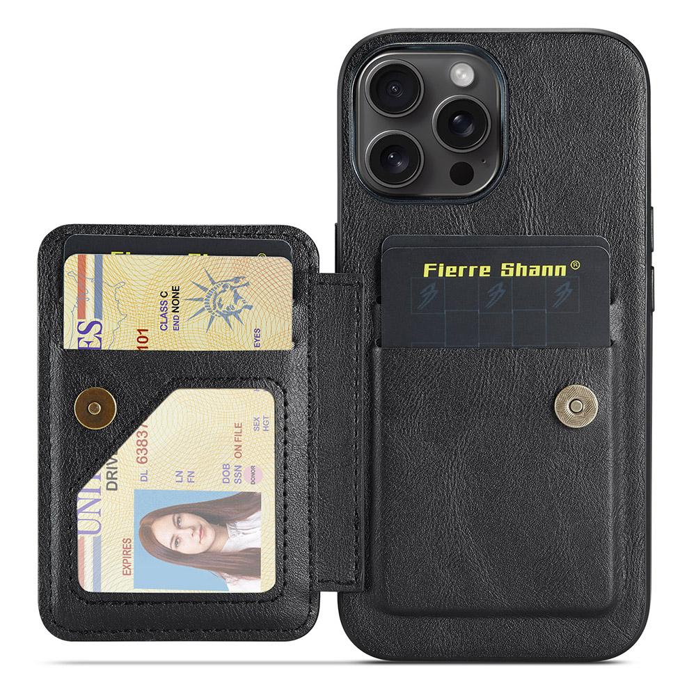 

FIERRE SHANN 024 For iPhone 16 Pro Case Card Holder Kickstand Waxy Texture Leather+TPU Phone Cover Blue