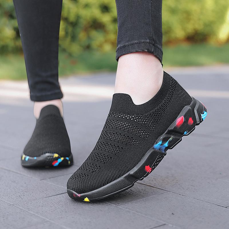 Fashion Sneakers Women Shoes Knitting Sock Sneakers Women Slip On Flat Laides Walking Shoes Man Flats Tenis Famela Plus Size