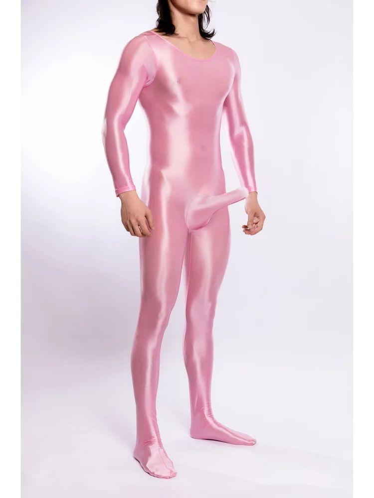 M-XL Glänzender Nylon Catsuit Bodystocking Penis Hülle Bodysuit Strumpfhose Sexy Leotard Einteiliger Unitard Dessous Pyjama Körper
