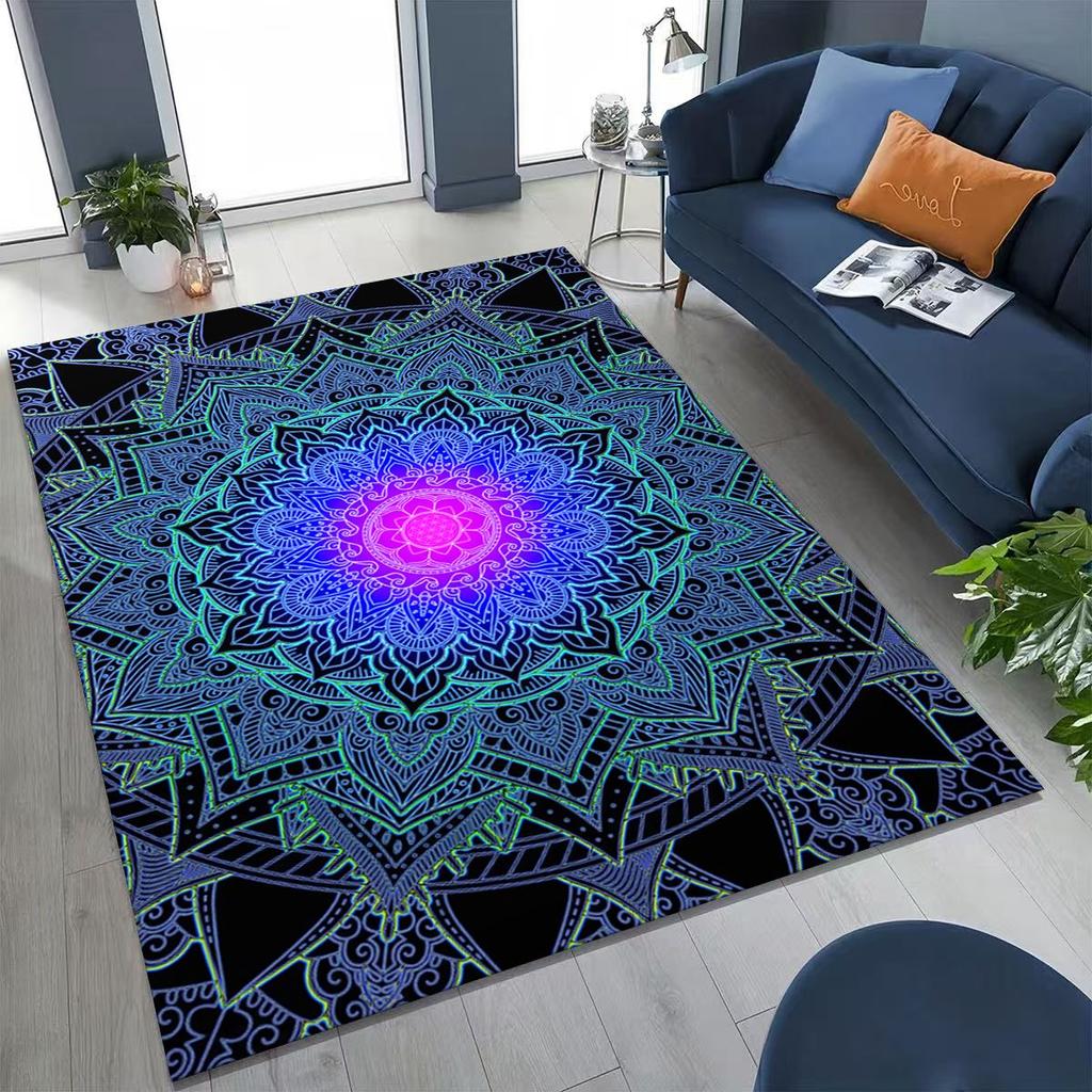 2026 Rainbow Mandala Flower Chakras Yoga Bohemia Art Rug for Bedroom Living Room Sofa Home Doormat Decor,Kid Non-slip Floor Mat