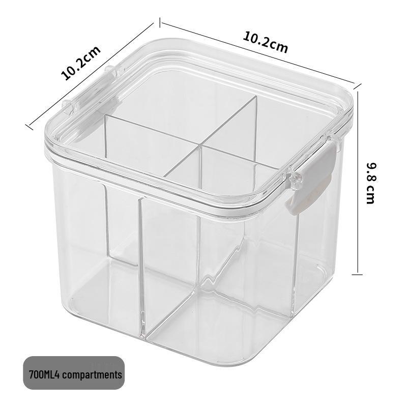 Floral Tea Box: Airtight 460ml Plastic Container with Four Compartments for Fresh, Food-Grade Storage.