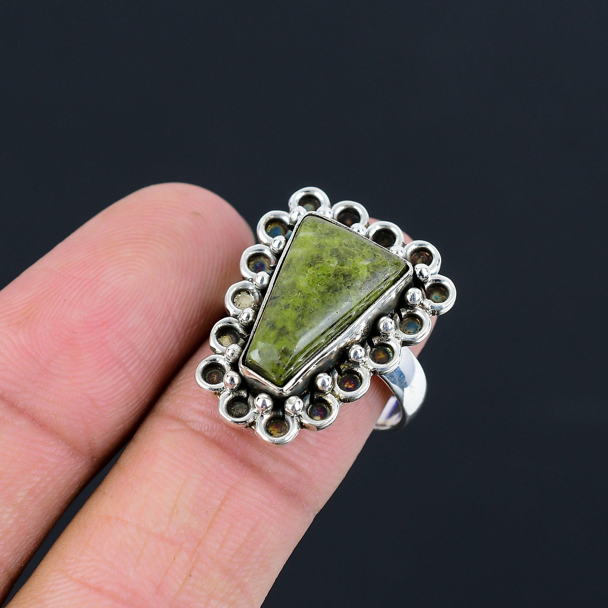 925 Sterling Silver Trillion Gogunjula Gemstone Unique Promise Statement Ring 9