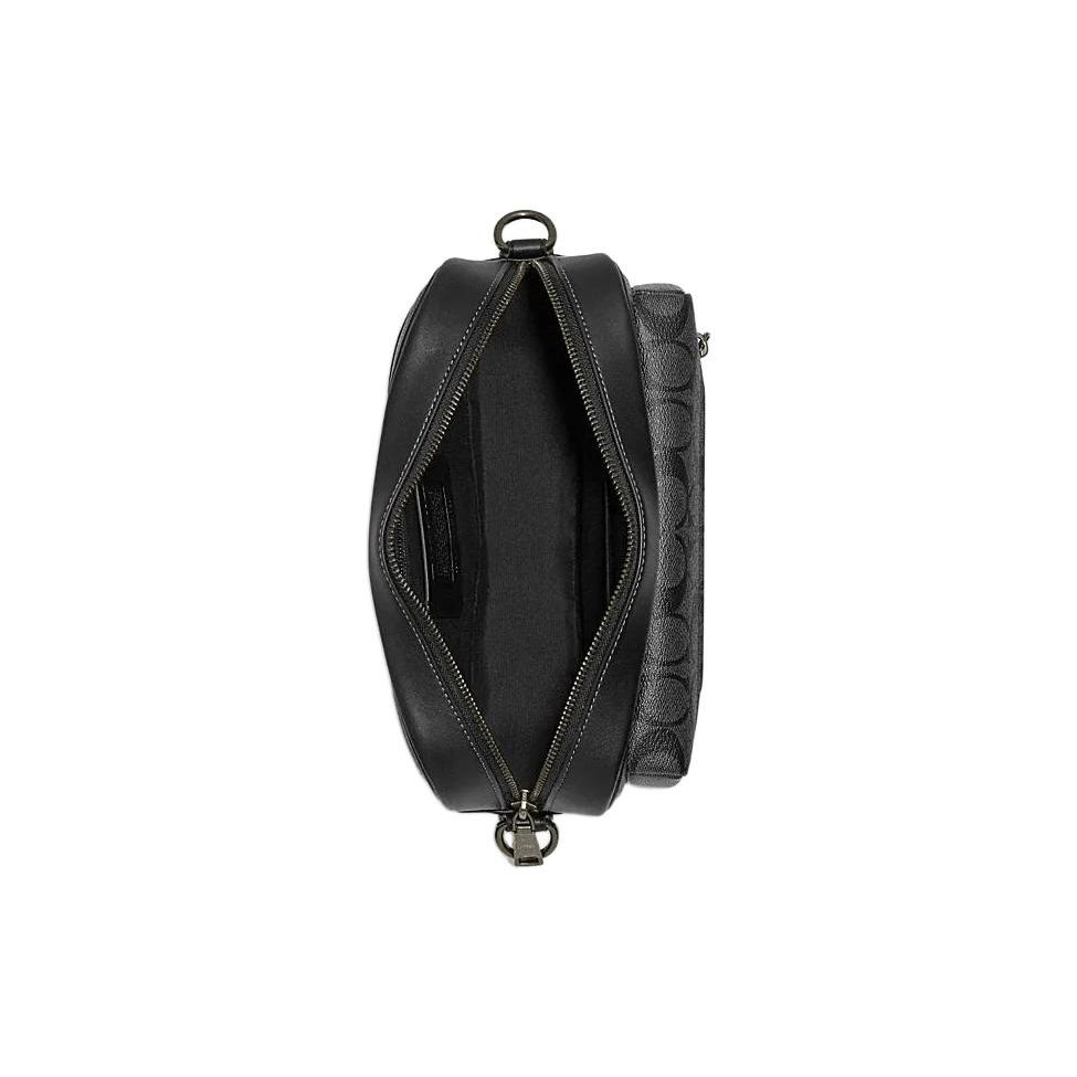 Coach Elise 25 Solid Color Letter Logo Zipper Classic Monogram Coated Canvas And Leather Crossbody Bag Men Crossbody Bag Black CJ510-QBO4G
