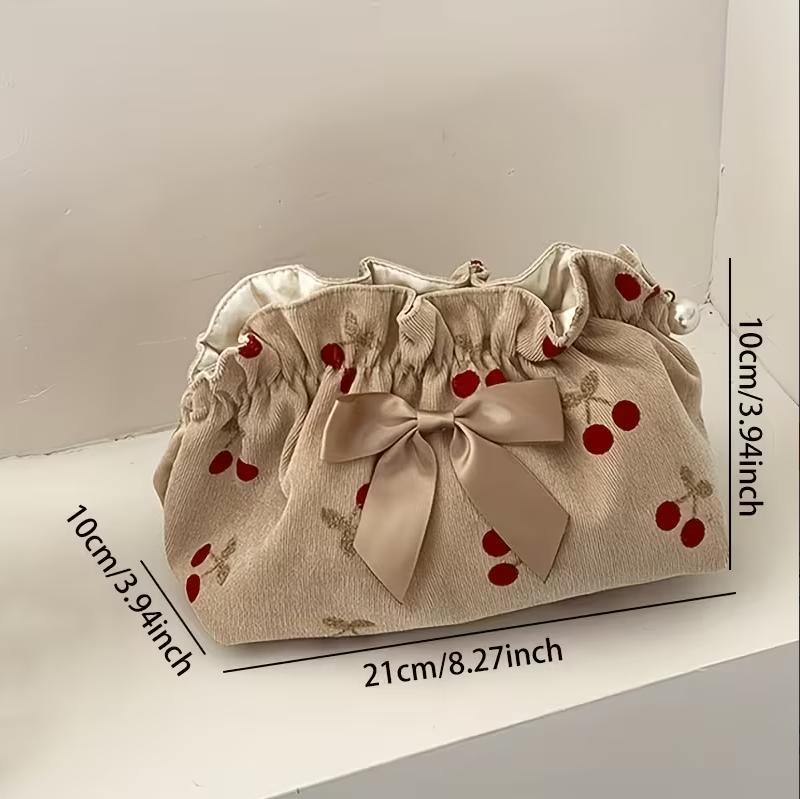

Soft Corduroy Cherry Print Corduroy Cosmetic Bag for Women Large Capacity Make-up Lipstick Bags Women Travel Storage Bag