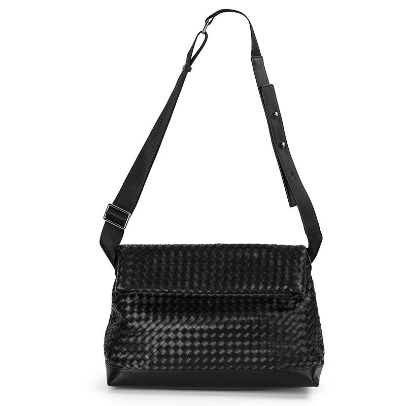 

Мужская плетеная сумка кроссбоди ручной работы из коровьей кожи - Повседневная, универсальная, текстурированная наплечная сумка 23*13*34 cm чёрный