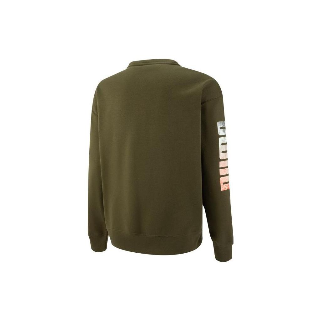 Puma Logo Print Pocket Crew Neck Pullover Sweatshirt Men Tops Military-Green 539699-23