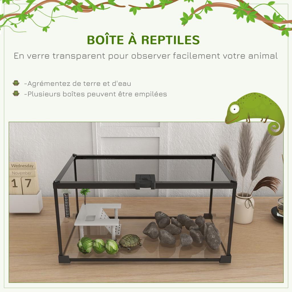 Reptile Box Reptile Breeding Box Transparent Terrarium Habitat Sliding Lid Wire Mesh