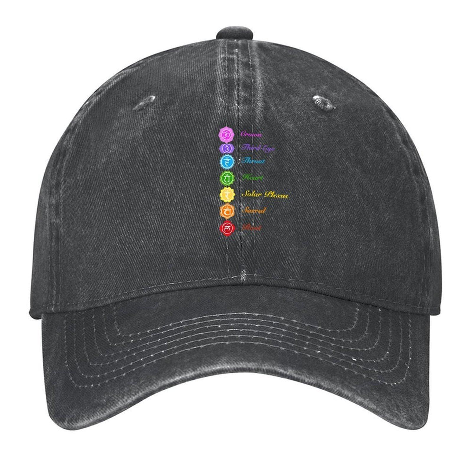 

2026 Simple 7 Aligned Chakra Symbols And Names Design (Black Background) Baseball Cap Fashion Beach Luxury Caps Men s Caps Women