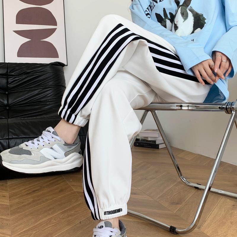New Autumn and Winter Striped Sweatpants for Women with High Waist Casual Loose Slim Versatile Harem Sweatpants