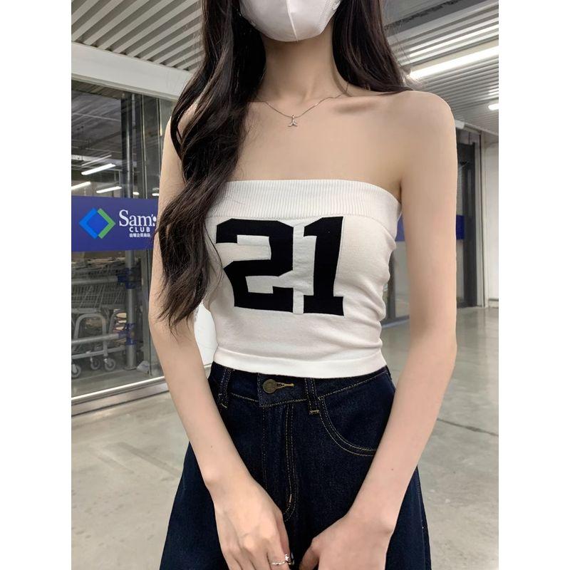 Kumikumi American Digital Print Knitted Tube Top Vest Women clothes Summer Slim fit Slimming Short Gyaru Top