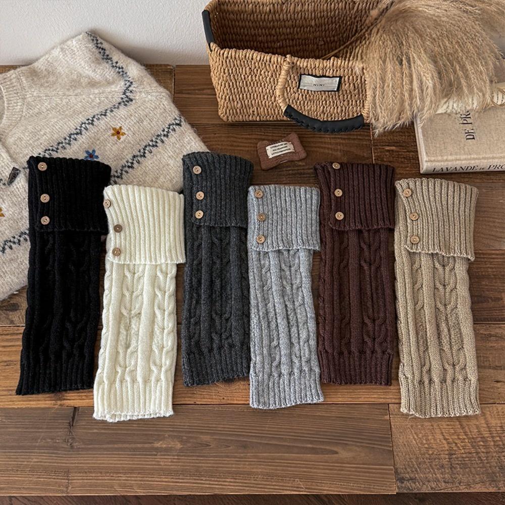 Warm Button Leg Warmers Twist Crochet Design Boot Cuff Maillard Color Wool Long Leggings Girls