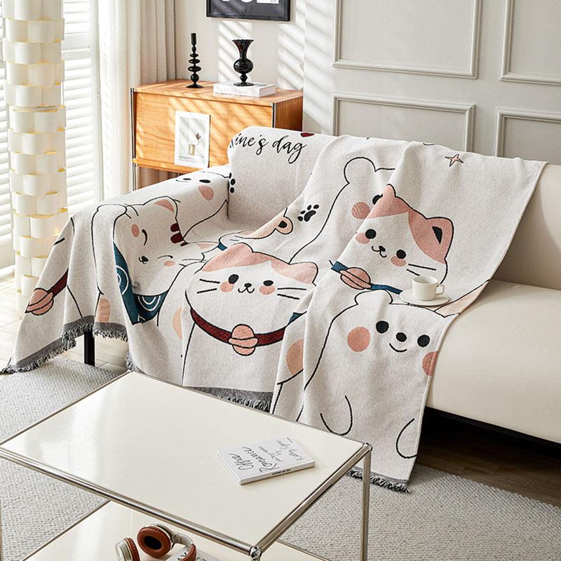 Cartoon-bedrucktes Sofa-Handtuch mit Quasten, niedliches staubdichtes Sofakissen für vier Jahreszeiten, multifunktionale hautfreundliche Kniedecke
