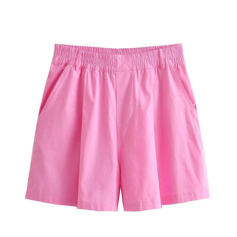 

Women s Clothing Fashion Style Fashion Trendy Pocket Shorts Linen Pink shorts L