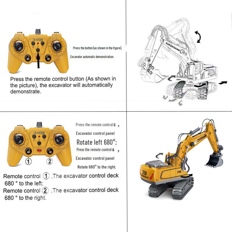 Alloy Remote Control 2.4G Excavator Bulldozer & Dump Truck Set for Kids