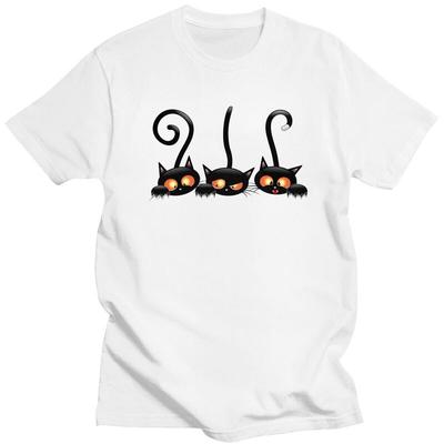 Custom Halloween Black Cat T Shirts Men Pure Cotton Tees Tshirts Fashion Tshirt