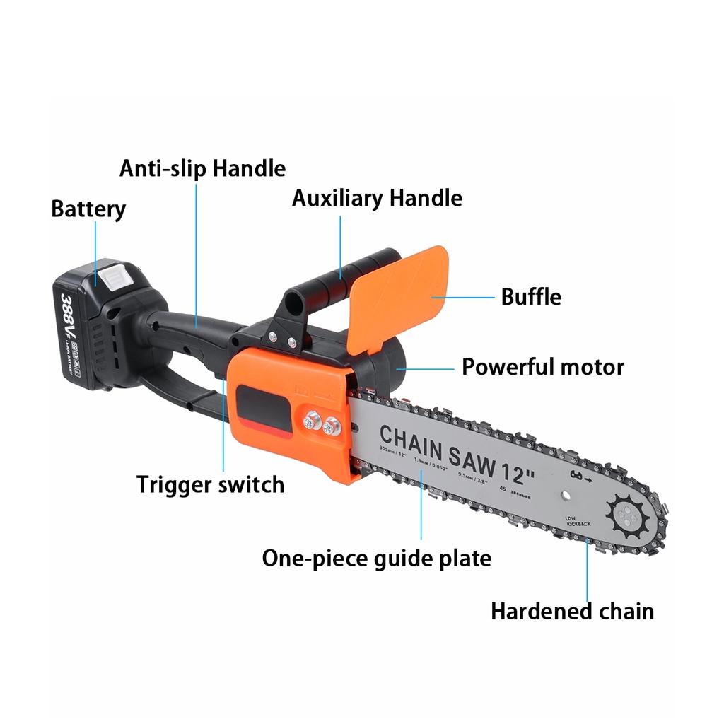 3000W Cordless Electric Chain saw 12Inches Garden Woodworking Power Tool Brushless Motor Wood Cutter For 18V Battery