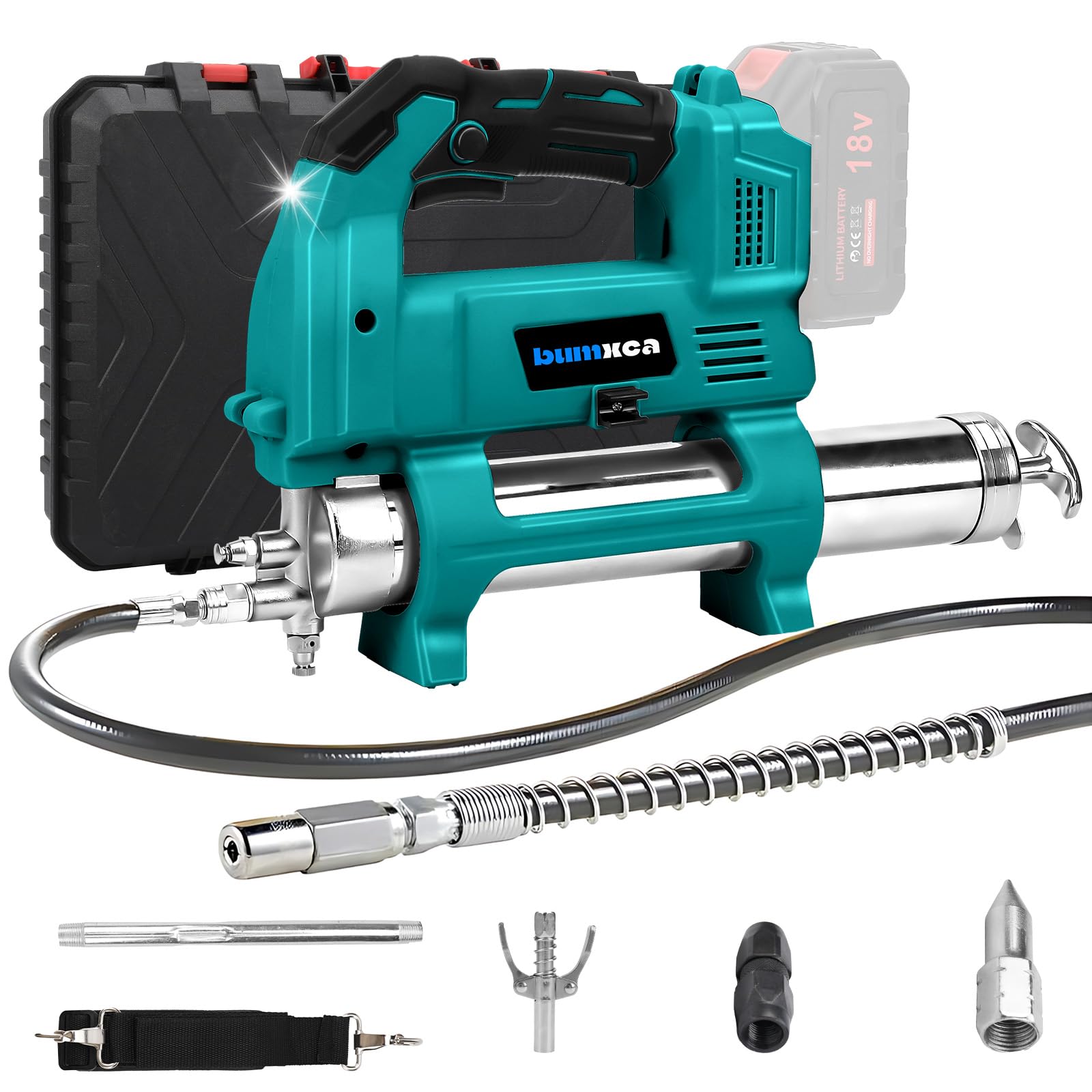 

bumxca Rechargeable Grease Gun Electric Grease Gun RPM Brushless PSI Large Compatible with Makita 56mm Grease for Agricultural and Marine LED 1m
