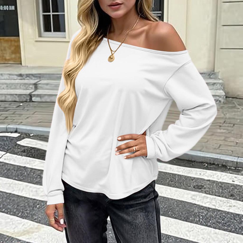 Women's Loose Fashion Off-the-shoulder Slant Collar Batwng Sleeve Long Sleeve Top