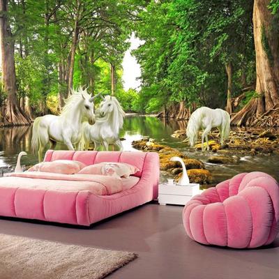 Any Size 3D Wall Paper Mural Forest White Horse Natural Scenery Wallpapers Living Room Bedroom Mural