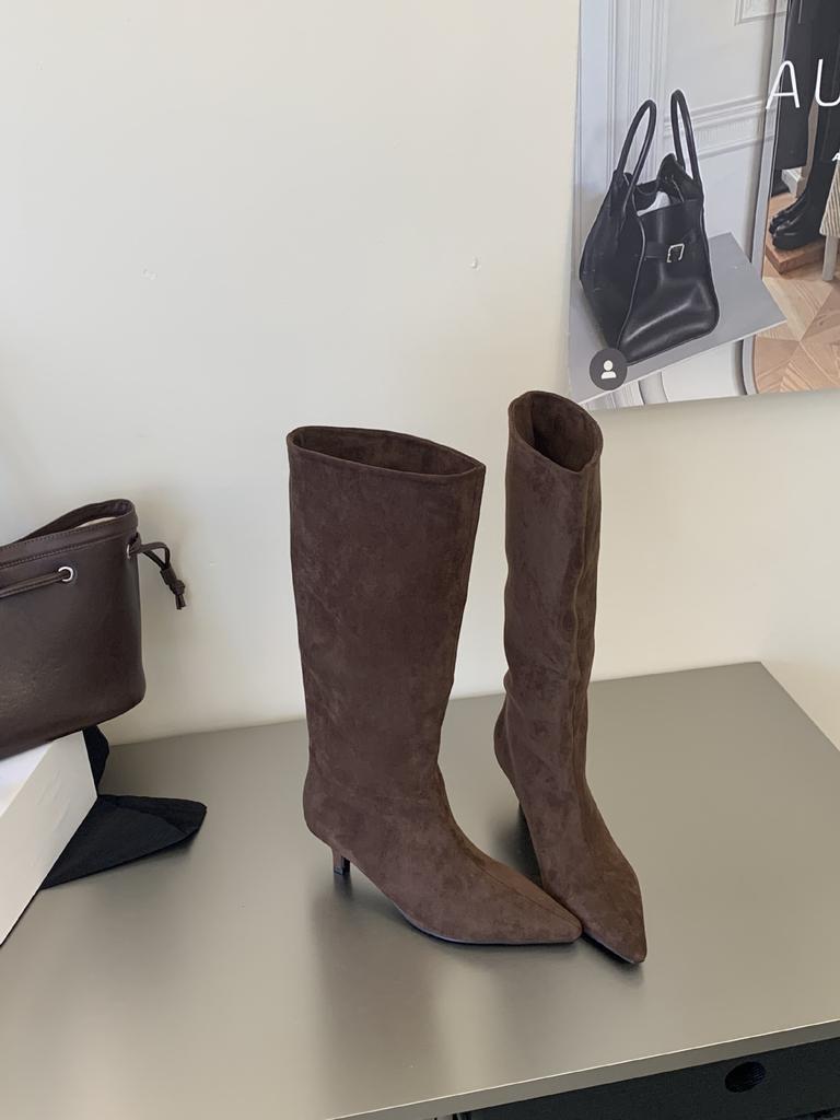 Long boots suede pointed high heels piled boots autumn and winter retro temperament commuting but knee sleeve boots with skirt