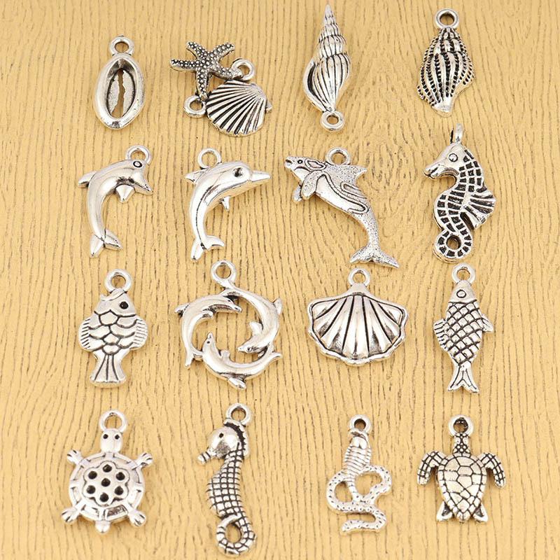 18/48Pcs/Lot Silvery Marine Life Charms For Handmade DIY Bracelets Conch/shells/turtles/fish/seahorse Pendants Earrings And Necklace Jewelry Making.