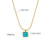 Gold Plated Herringbone Chain Square Square Turquoise Pendant Necklace