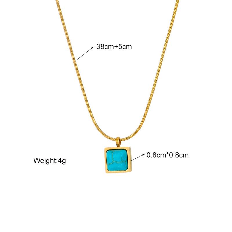 Gold Plated Herringbone Chain Square Square Turquoise Pendant Necklace