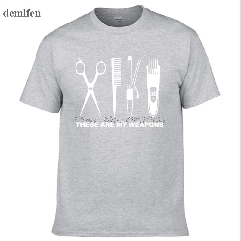 Odzież Letnia Moda Fryzjer T-shirt Męski Krótki Rękaw Bawełna Barber Broń T-shirt Topy