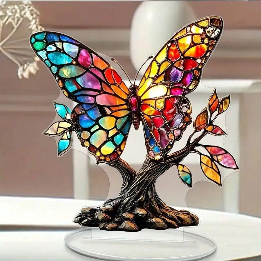 1 PIEZA Mariposa de Vidrio Colorido y Decoración Árbol de la Vida Exclusivo Día de San Valentín Decoración Hogar Oficina Adorno de Moda