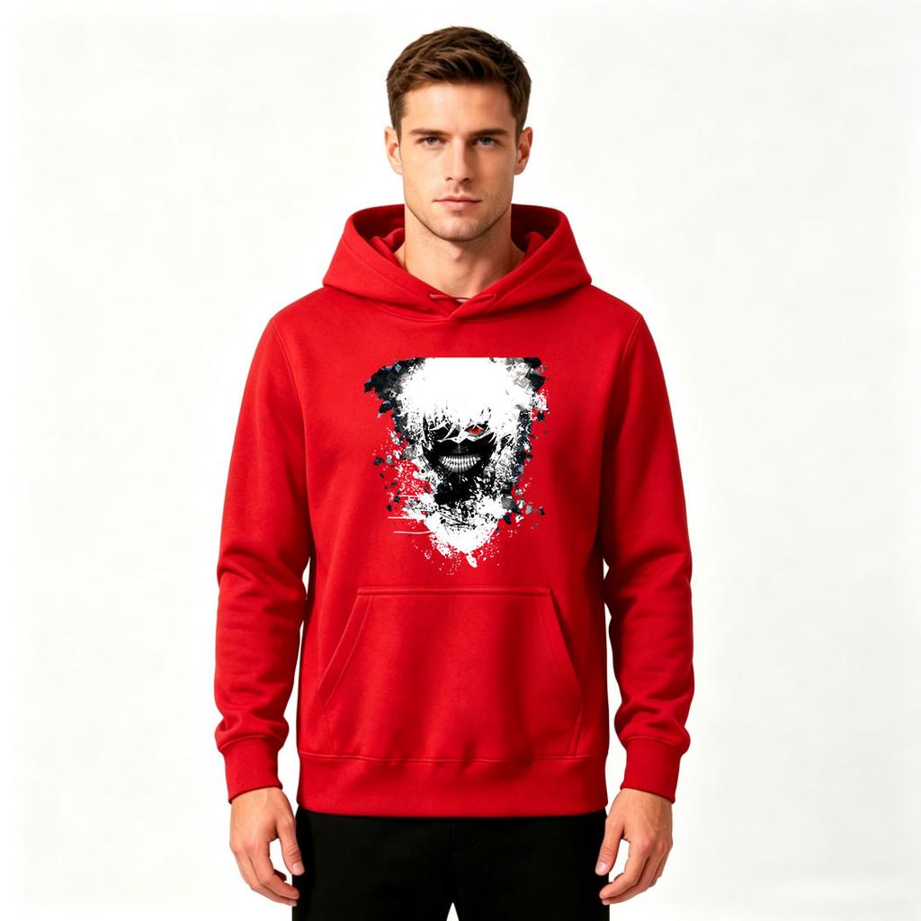 Men's Graphic Print Pullover Hoodie, Horror Skeleton Red Eye Pattern Casual Long Sleeve Sweatshirt for Daily Wear