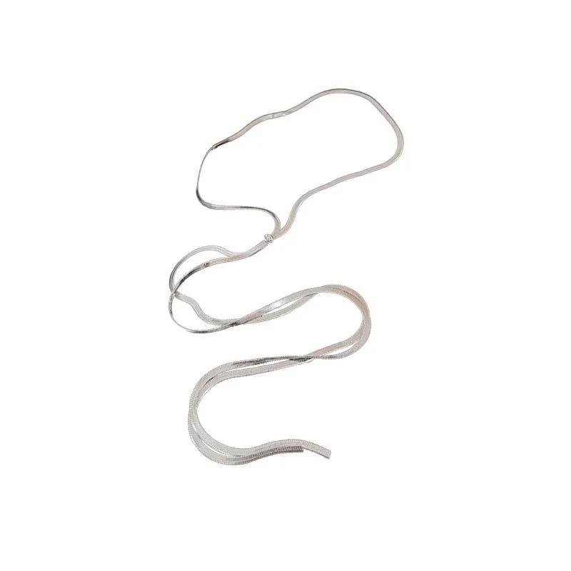 Stainless Steel Long Snake Bone Chain Necklace for Women Hip Hop Silver Pull Sweater Chain Necklace Jewelry Gifts