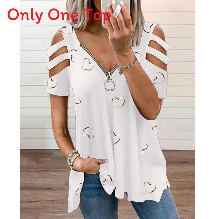 Short Sleeve T Shirt With Zipper Print Cotton Blend For Casual Streetwear