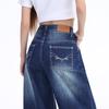 Retro blue embroidered straight jeans women's high waist summer new American loose mopping wide-leg pants