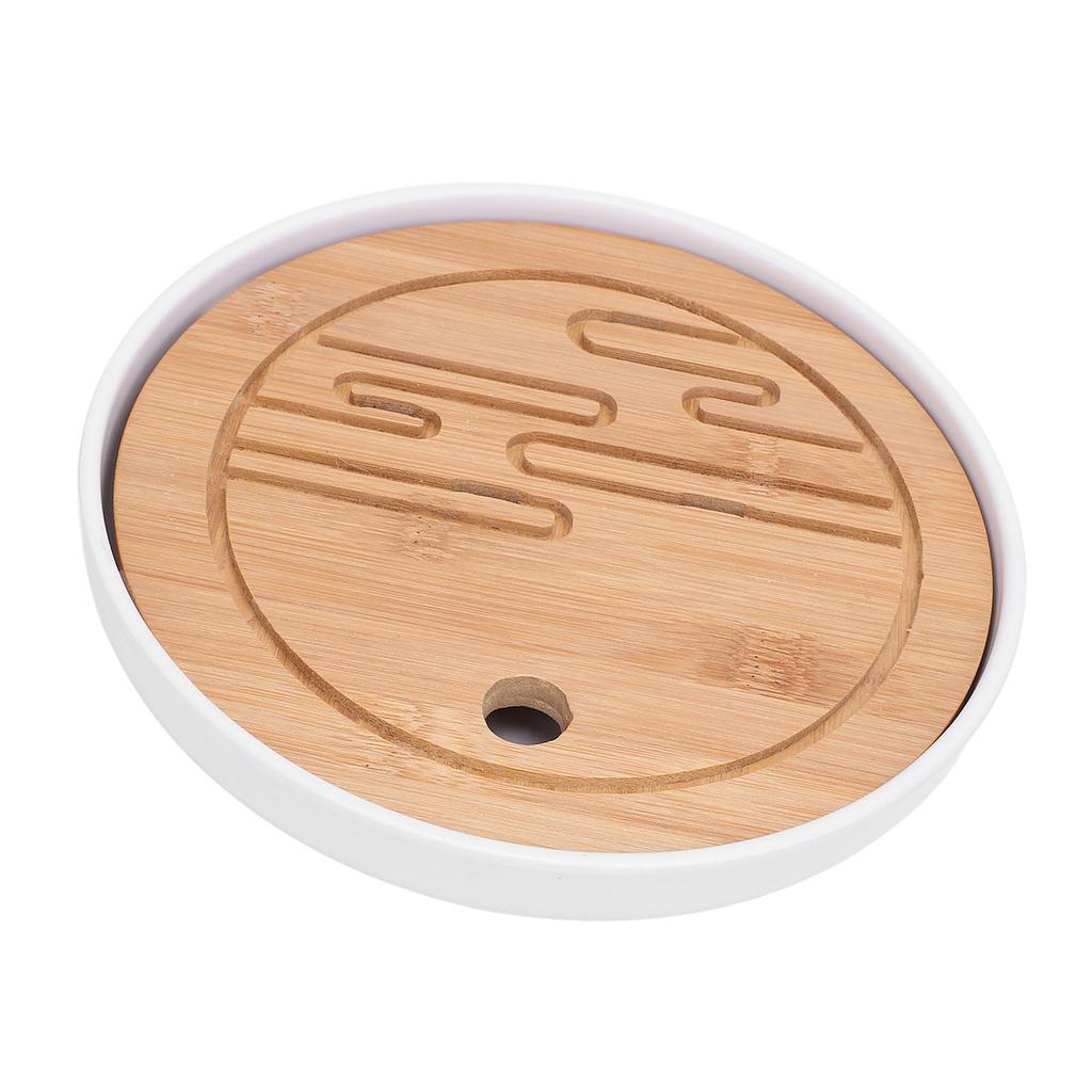 Round Tea Tray Simple Compact Chinese Kung Fu Wooden Water Storage Drainage Tea Tray for Office