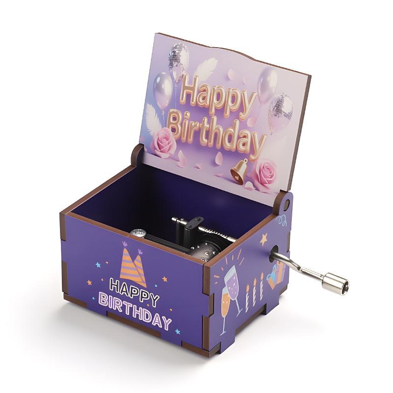 Birthday Series Six-Sided Painted Hand-Crank Music Box - Artful Gift for Friends and Home Décor