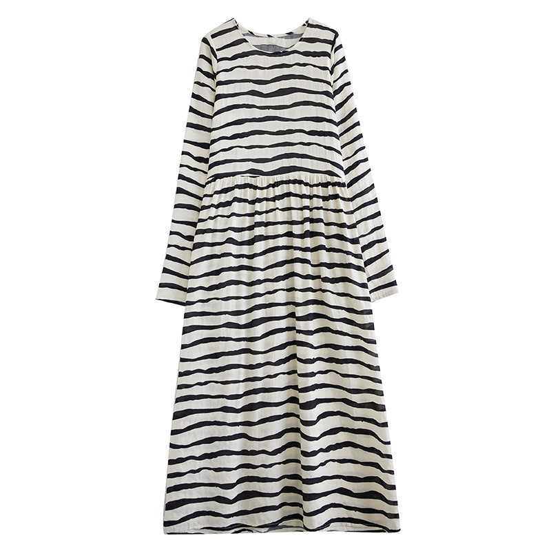 Striped Printed Round Neck Long Sleeved Dress