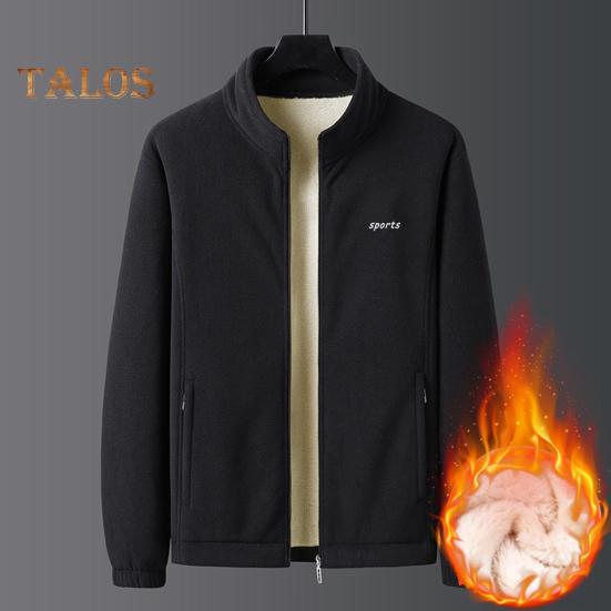 Men Jacket Stand Collar Long Sleeve Thickened Velvet Lined Warm Winter Coat with Pockets Zipper Placket Cotton Jacket