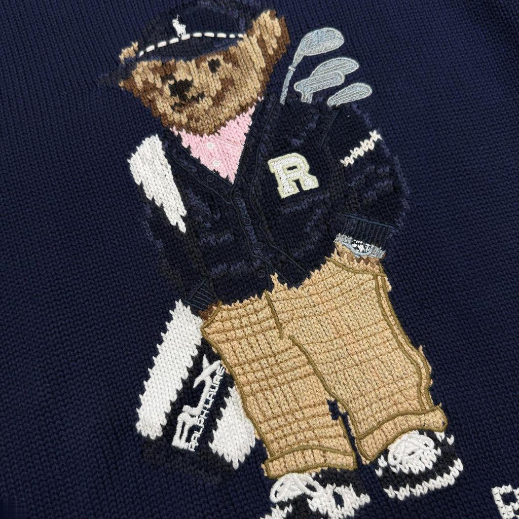Little Bear Autumn/Winter Men's Pure Cotton Embroidered Round Neck Sweater