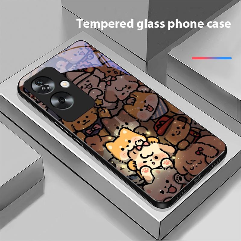 Glowing Kitten For Oppo A79 5G 58 78 74 60 4G Reno 11F Realme GT 6 11 Note 50 10 C55 X2 Tempered Glass Black Phone Case