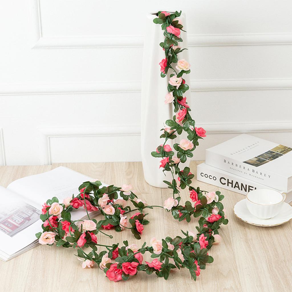 8.2ft Red Rose Artificial Silk Flower Garland Wedding Decor Fake Flowers for Home Room Decoration Autumn Fake Vine Plant Rattan