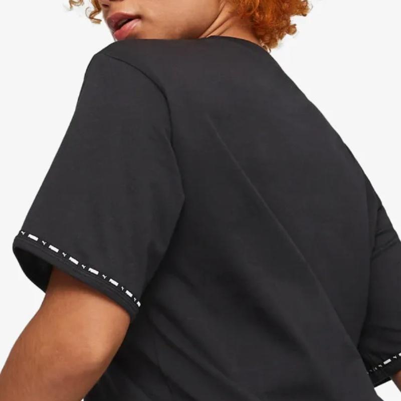 Puma Power Tape Logo Print Rundhals-Pullover T-Shirt Damen Tops Schwarz 673626-01