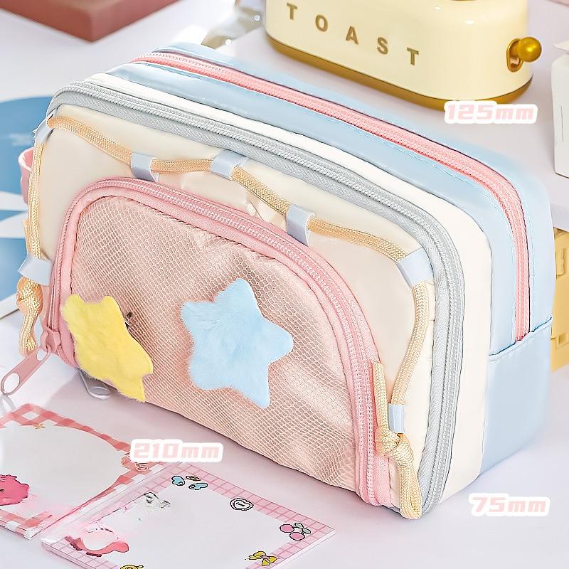 Cute Large Capacity Pencil Case for Kids Girl Jelly Color Five Point Star Stationery Organizer Portable Pen Bag Back To School