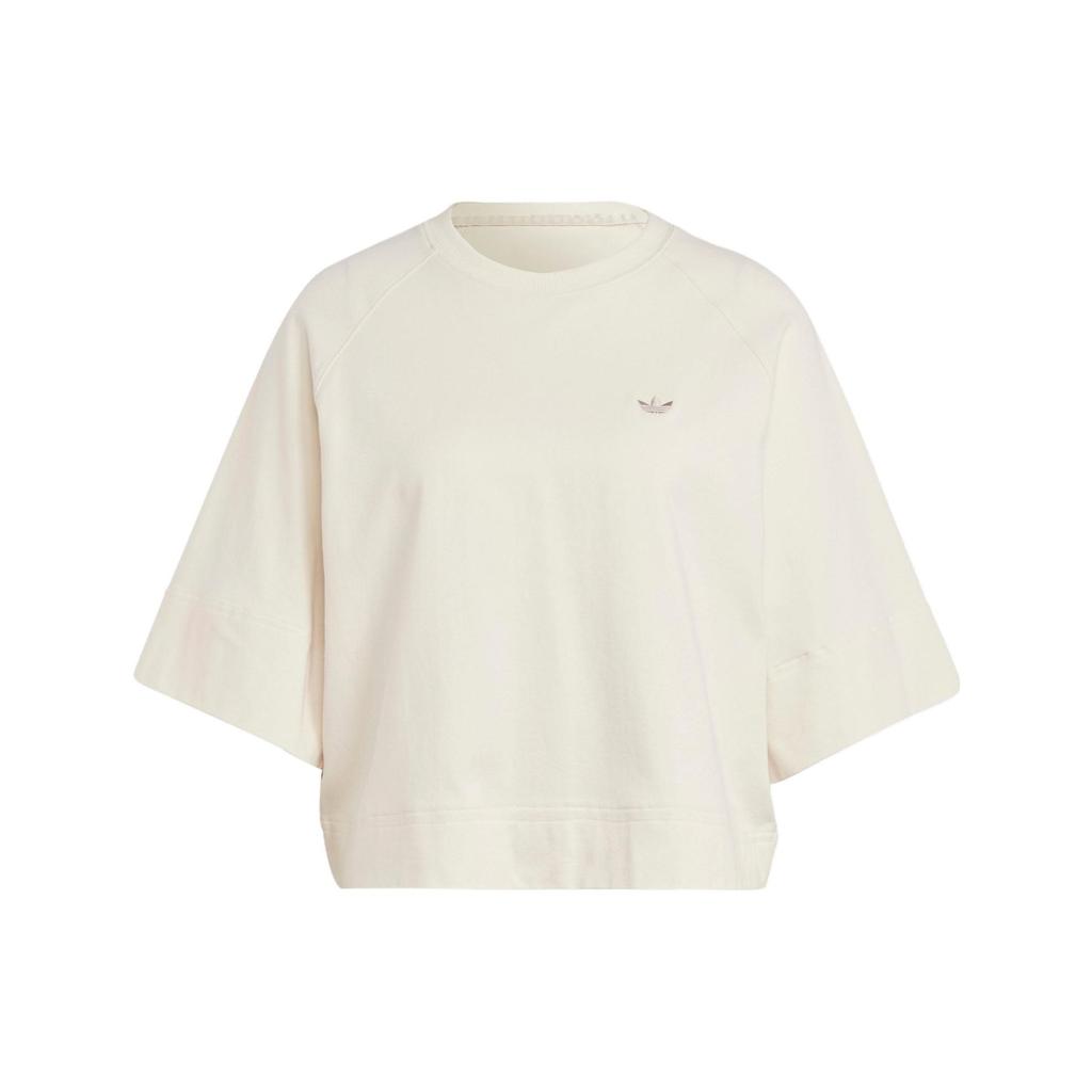 Adidas Originals Essential Premium Essentials Tee Solid Color Logo Ribbed Crew Neck Loose Fit Sports Short Sleeve Raglan T-Shirt Women Tops IC5252