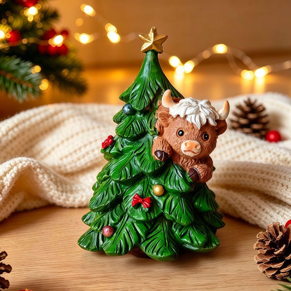 Christmas Socks Cow Figurines Cute Christmas Desk Decor Resin Cow Ornament Bookshelf Decor