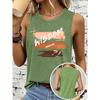 Women's sleeveless vest T Shirt WISDOM Color block hand-lettered print casual crew neck top Soft, skin-friendly, breathable, comfortable, machine