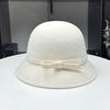 Hepburn Small Fragrant Wind Wool Styling Basin Hat Women's Autumn and Winter Simple and Elegant Bow Bucket Hat Small Brim Hat
