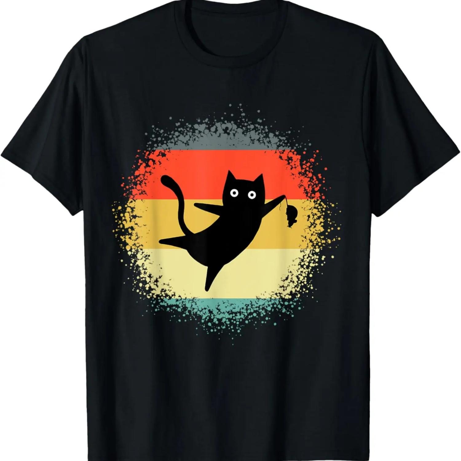 

Dancing Black Cat With Mouse Retro Paint Cat Lover Design T-Shirt XXXXXL чорний